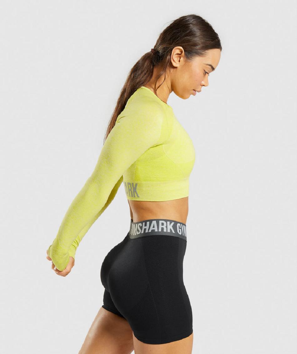 Gymshark Flex Sports Long Sleeve Ženske Ošišane Majice Žute | HR 3590HAP